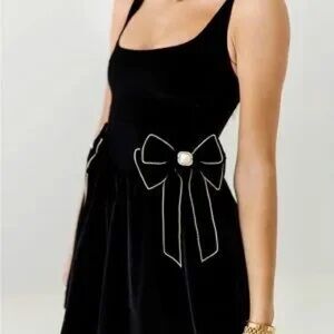 Moon River Vintage Bow Black Velvet Dress
